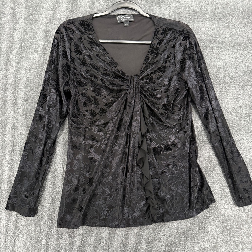 Dressbarn Top Women L Velvet Burnout Mesh Long Sleeve Boho Whimsigoth Dark Fairy